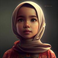 Portrait of a beautiful muslim girl. 3d illustration., Image photo