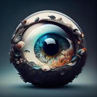 Human eye in an alien planet. 3D illustration. Elements of this image furnished by NASA, Image photo