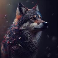 Fantasy portrait of a wolf in the forest. Portrait of a wolf., Image photo