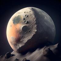 Moon in space with stars and nebulae. 3D rendering, Image photo