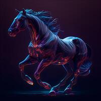 Horse with blue mane on dark background. illustration., Image photo