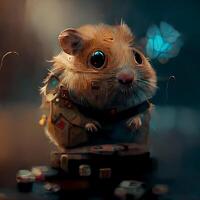 Funny hamster with a blue eyes on the background of a wooden table., Image photo