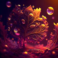 Abstract background with autumn leaves and water drops. 3D illustration., Image photo