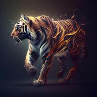 Tigre corriendo con fuego efecto en oscuro antecedentes. 3d representación, ai generativo imagen foto