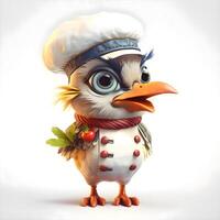 Illustration of a cute cartoon owl wearing a chef hat and cap, Image photo