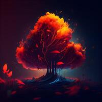 Burning tree in the forest. Conceptual illustration. illustration., Image photo