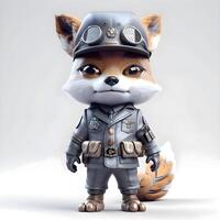 Cute cartoon fox in a military uniform with a leather helmet., Image photo