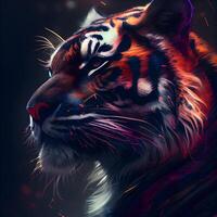 hermosa Tigre retrato con fuego efecto. artístico digital cuadro., ai generativo imagen foto