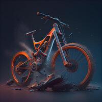 3d representación de un roto bicicleta en un oscuro azul fondo., ai generativo imagen foto