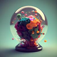 Crystal ball with colorful abstract shapes inside. 3d render illustration., Image photo