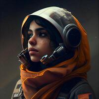 retrato de un hermosa niña en un astronauta casco. cosmonauta., ai generativo imagen foto