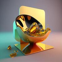 3D illustration of a gold and black bowl with a drop of water, Image photo