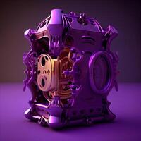 3d rendering of a robot with gears inside on a purple background, Image photo