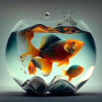 Goldfish in a fishbowl with water drops. 3d rendering, Image photo