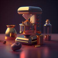 café máquina y café taza. 3d hacer ilustración., ai generativo imagen foto