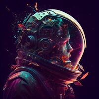 Astronaut in outer space. Artificial intelligence. 3D rendering, Image photo