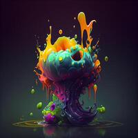 Colorful paint splashes isolated on black background. 3d rendering, Image photo