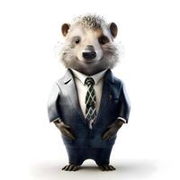 Hedgehog in a business suit reading a book. 3D illustration, Image photo