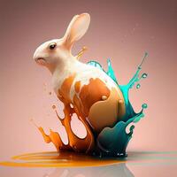 Easter bunny and egg splash. 3D illustration. Vintage style., Image photo