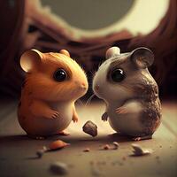 Two cute hamsters on the background of the moon. The concept of friendship and love., Image photo