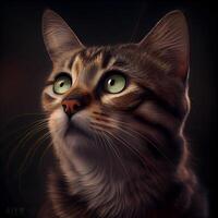 retrato de un gato con verde ojos en un oscuro fondo., ai generativo imagen foto