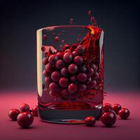 vaso de rojo vino con rojo uvas en un oscuro antecedentes. ilustración, ai generativo imagen foto