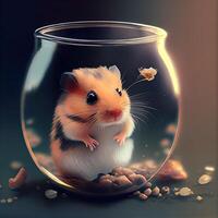 Hamster in a glass jar with corals. 3d rendering, Image photo