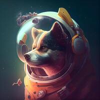 Astronaut dog in space helmet. Conceptual illustration about outer space., Image photo