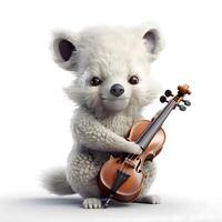 3d representación de un linda coala jugando violín aislado en blanco fondo, ai generativo imagen foto