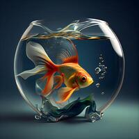 Goldfish in a fishbowl on a dark background. 3d rendering, Image photo