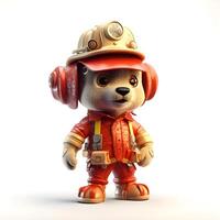 3D Render of a Cute Puppy Fireman with headphones, Image photo
