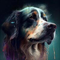 Portrait of a Bernese mountain dog, digital painting on canvas, Image photo