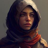 Portrait of a beautiful muslim woman with hijab. 3d rendering, Image photo
