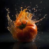 Fresh green cabbage with water splash on black background. Healthy food concept., Image photo