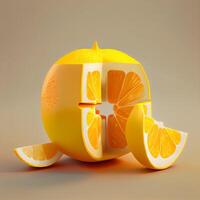 Sliced orange on a light background. 3d illustration., Image photo