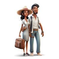 Couple of tourists with a suitcase and a map on a white background, Image photo