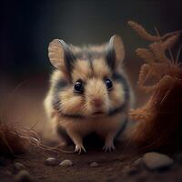 Hamster on a background of dry grass. 3d rendering., Image photo