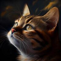 Siberian cat portrait on a dark background. Digital painting., Image photo