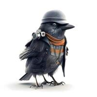 3D rendering of a little owl wearing a police hat and holding a gun, Image photo