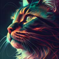 Cat portrait. 3D illustration. Colorful background. Toned., Image photo