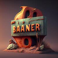 Baroncher 3d render illustration with metal sign and stone., Image photo