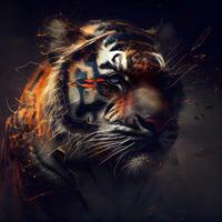 Siberian Tiger Portrait with grunge background, digital painting, Ai Generative Image photo