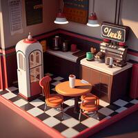 Interior of a cafe. 3D rendering. Vintage style., Image photo