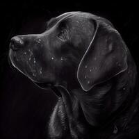 retrato de un Labrador perdiguero perro en un negro fondo, ai generativo imagen foto