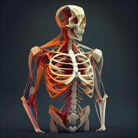 Human skeleton anatomy on dark background. 3D illustration, 3D rendering, Ai Generative Image photo