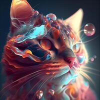 3d rendering of a cat with colorful background, computer generated images, Image photo