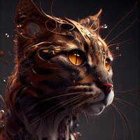 3D rendering of a tiger with orange eyes on a dark background, Image photo