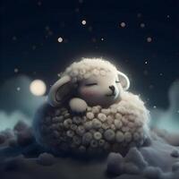 Cute sheep in the snow. 3d rendering. Computer digital drawing., Image photo