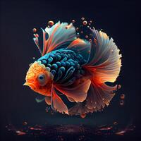 Beautiful goldfish in blue and orange color on black background., Image photo