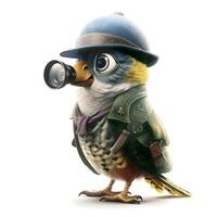 Cute owl with camera isolated on white background. 3D illustration., Image photo